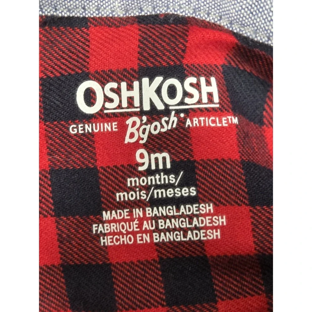 Oshkosh B'Gosh Boys 9M Overall Bodysuit Set Red Buffalo Plaid Lumberjack Lined
